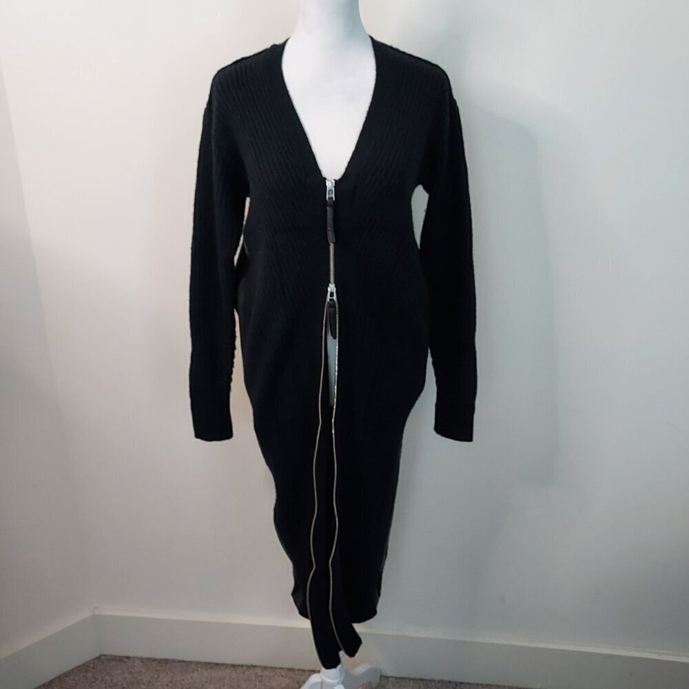 Anthropologie Pilcro Faux Leather Trimmed Zip Duster Cardigan Sweater Size Small - Picture 5 of 12